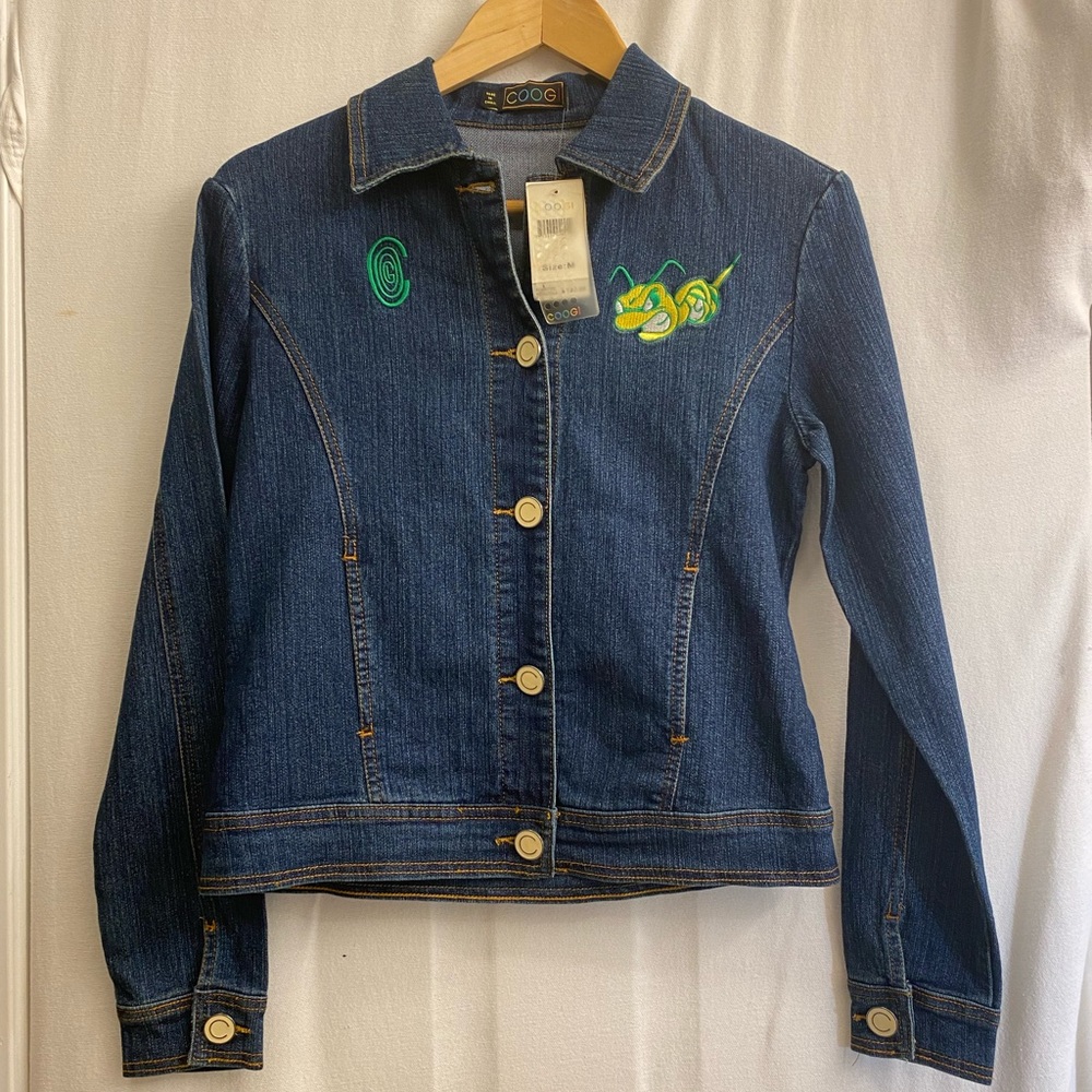 NWT Coogi denim jacket catch the buzz yellow green embroidery size M